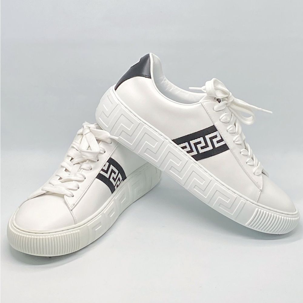 Versace La Greca Ribbon-Trim Leather Sneakers size 40